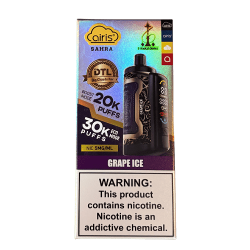 Airis Sahra DTL 30k E-Hookah Device 0.5% Airis Disposables Grape Ice / 30000+ / 0.5% (5mg)