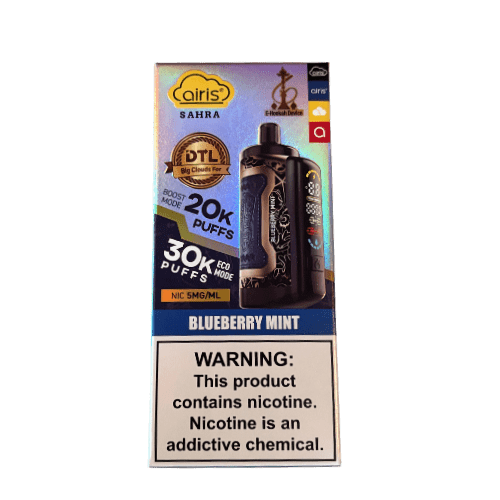 Airis Sahra DTL 30k E-Hookah Device 0.5% Airis Disposables Blue Mint / 30000+ / 0.5% (5mg)