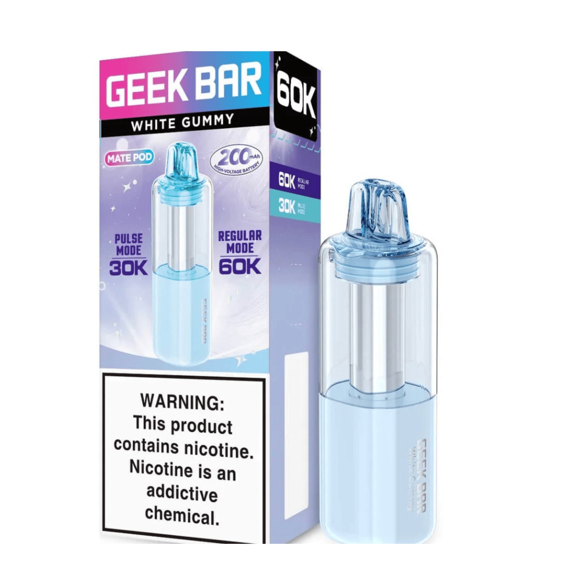 Geek Bar Mate Pod 60000 5% Disposable Geek Bar White Gummy / 5% (50mg) / 60000+