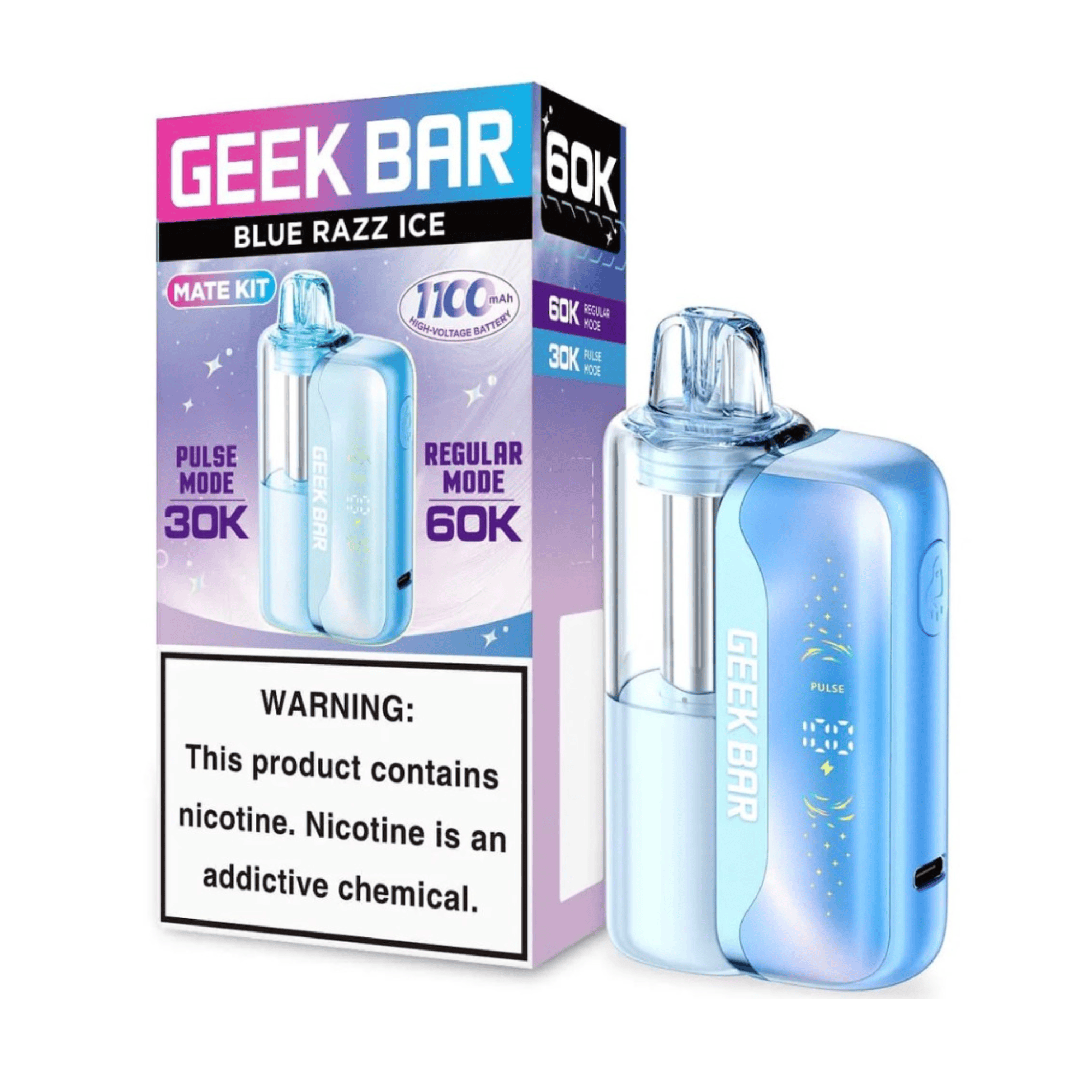 Geek Bar Mate Kit 60000 5% Rechargeable Disposable Geek Bar Disposables Blue Razz Ice / 5% (50mg) / 60000+