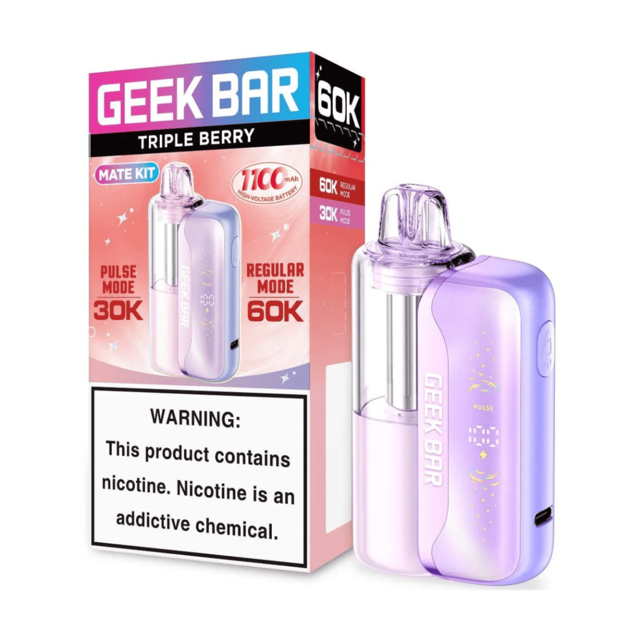 Geek Bar Mate Kit 60000 5% Rechargeable Disposable Geek Bar Disposables Triple Berry / 5% (50mg) / 60000+