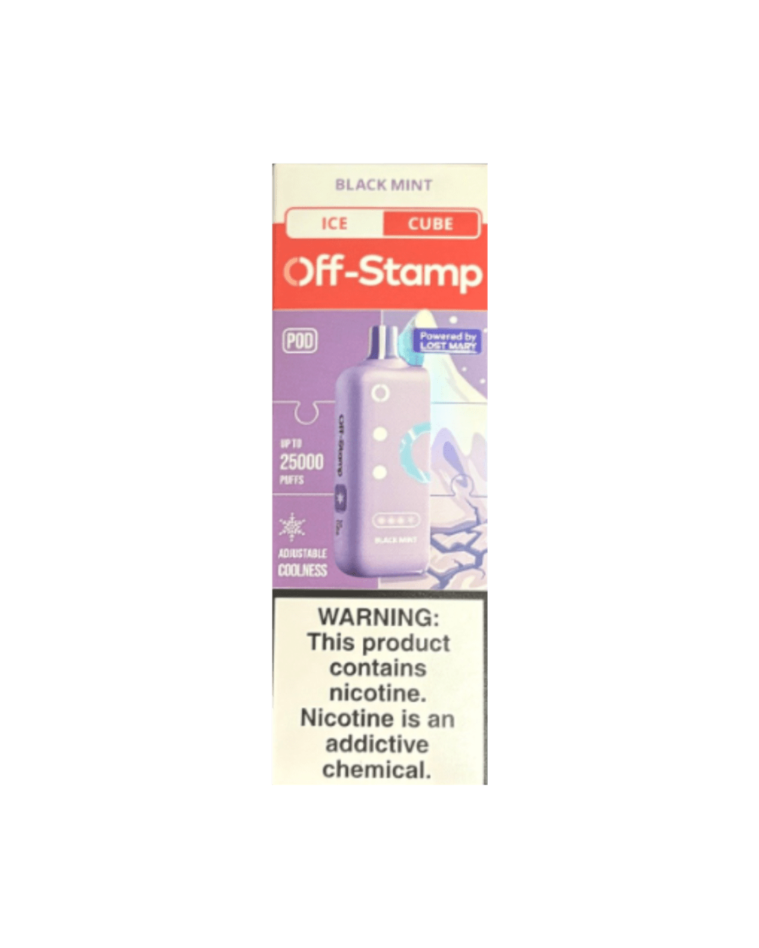 Off-Stamp Ice Cube 25K 5% Disposable Pod Off-Stamp Disposables Black Mint / 25000+ / 5% (50mg)