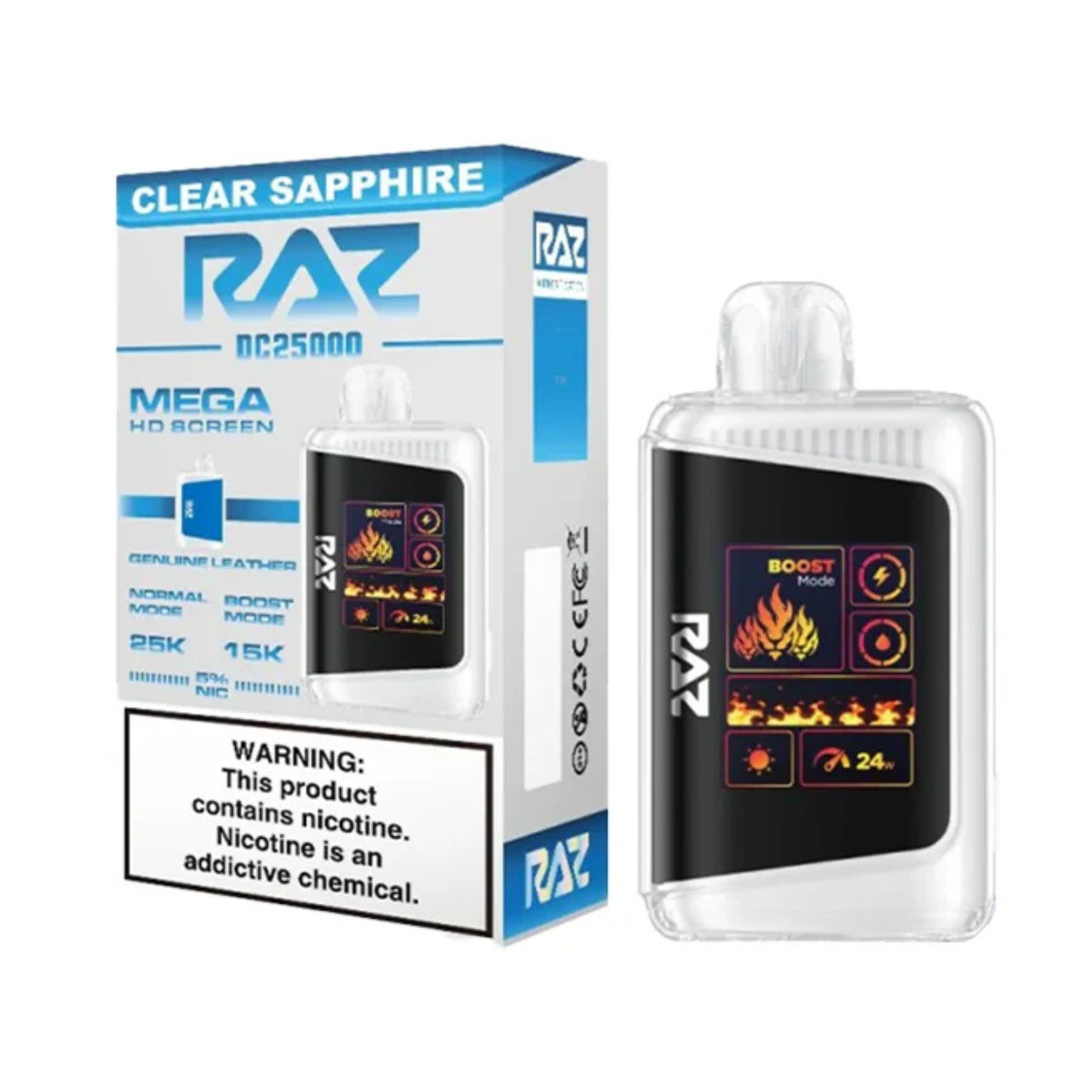 Raz DC25000 Disposable Vape | 25000+ | Clear Sapphire | 5%(50mg)