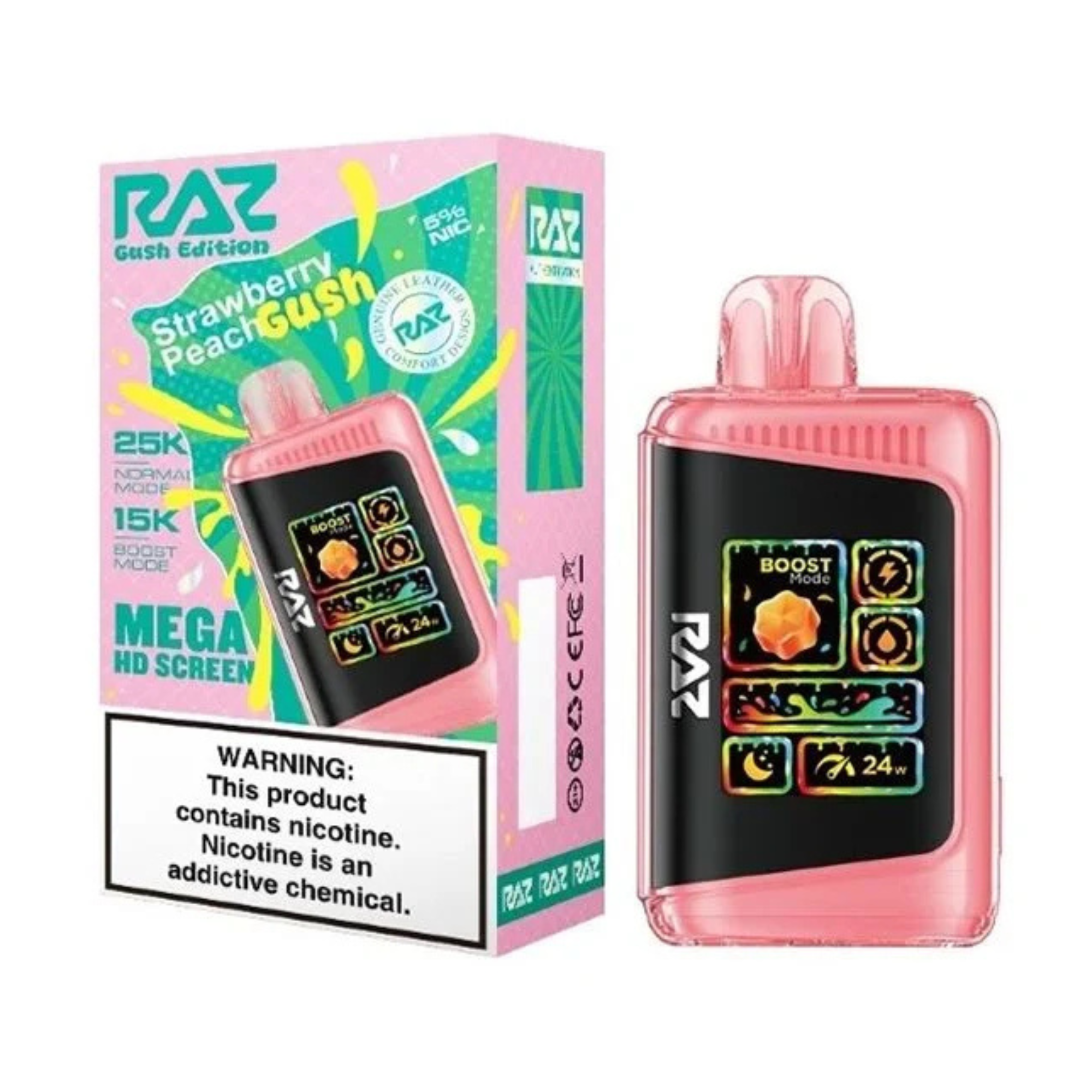 Raz DC25000 Disposable Vape | 25000+ | Strawberry Peach Gush | 5%(50mg)